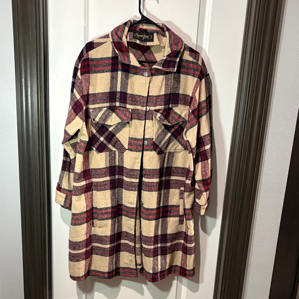 Plaid Women's Jacket by Spoon Jeans - Red and Cream - NWOT